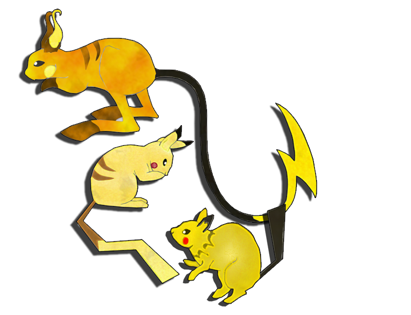 Пичу - мышка, Пикачу - домовая мышь и Райчу - тушканчик. 
